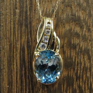 18" 10K Gold Brilliant Blue Topaz & CZ Necklace